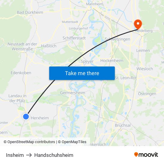 Insheim to Handschuhsheim map