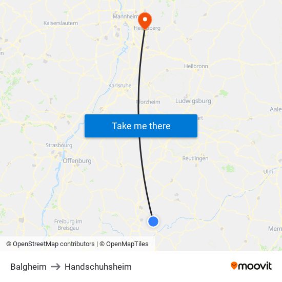 Balgheim to Handschuhsheim map