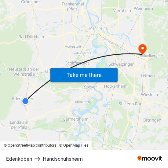 Edenkoben to Handschuhsheim map
