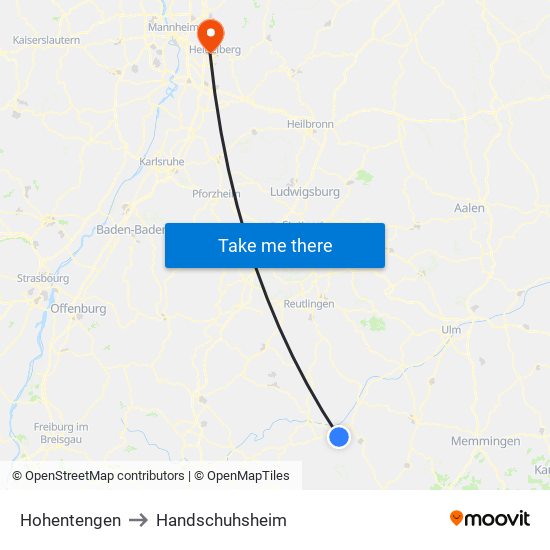 Hohentengen to Handschuhsheim map