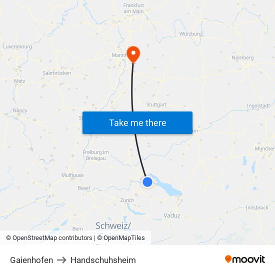 Gaienhofen to Handschuhsheim map