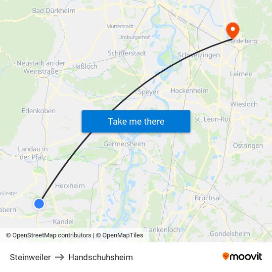 Steinweiler to Handschuhsheim map
