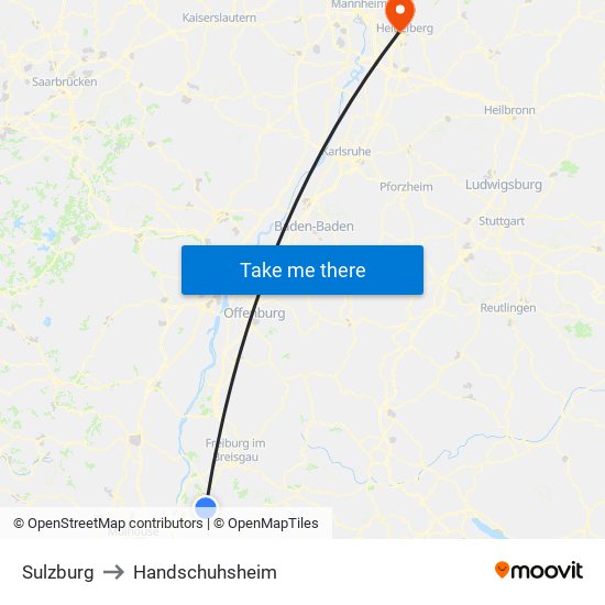 Sulzburg to Handschuhsheim map