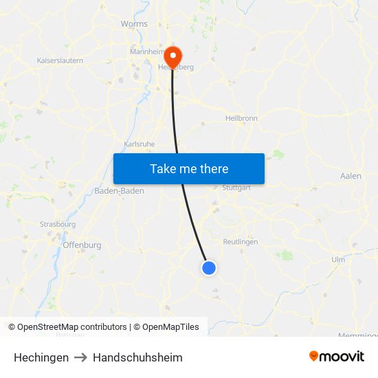 Hechingen to Handschuhsheim map