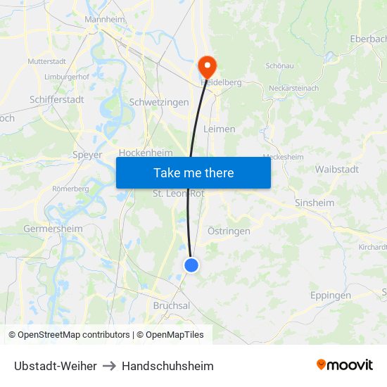 Ubstadt-Weiher to Handschuhsheim map
