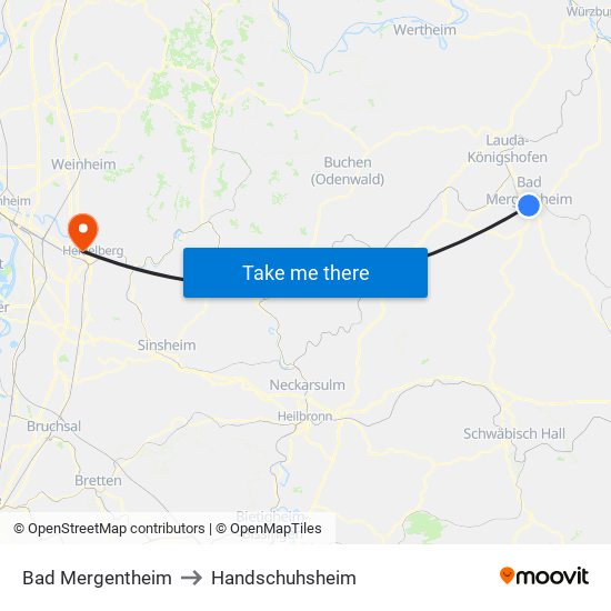 Bad Mergentheim to Handschuhsheim map