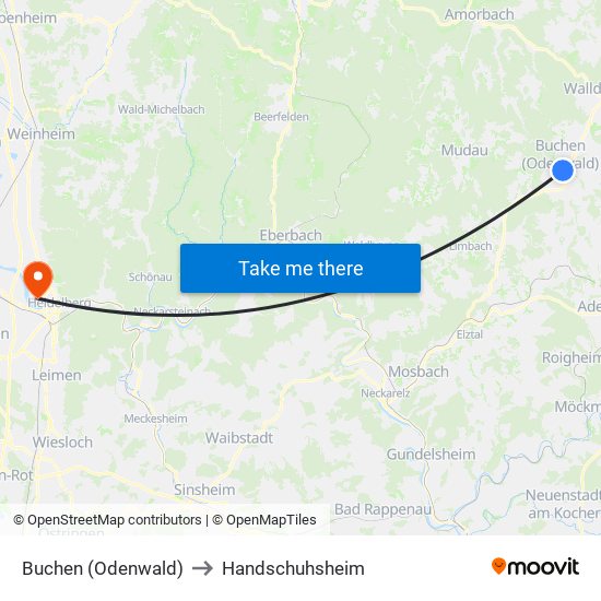 Buchen (Odenwald) to Handschuhsheim map