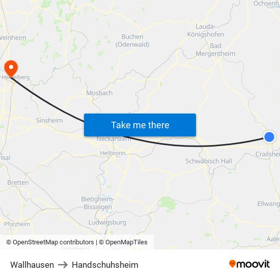 Wallhausen to Handschuhsheim map