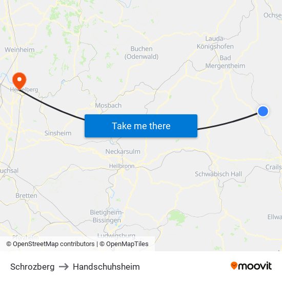 Schrozberg to Handschuhsheim map