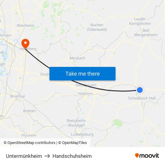 Untermünkheim to Handschuhsheim map