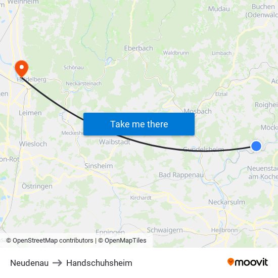 Neudenau to Handschuhsheim map