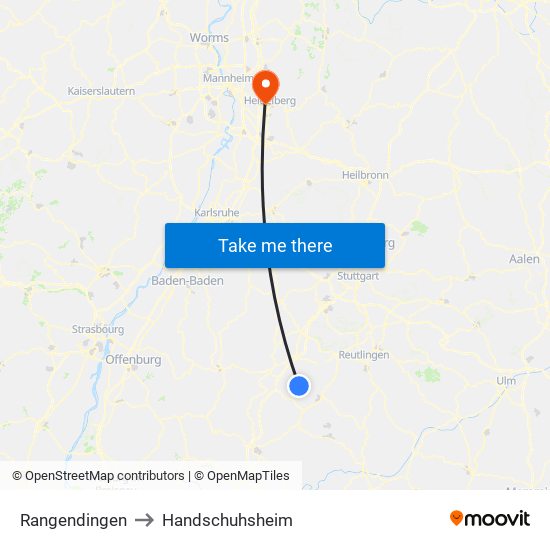 Rangendingen to Handschuhsheim map