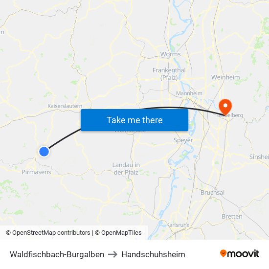 Waldfischbach-Burgalben to Handschuhsheim map