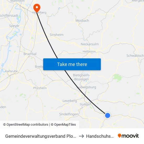 Gemeindeverwaltungsverband Plochingen to Handschuhsheim map