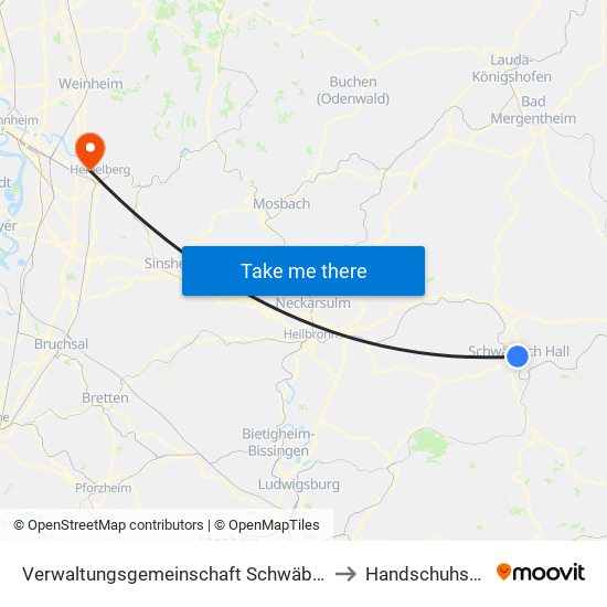 Verwaltungsgemeinschaft Schwäbisch Hall to Handschuhsheim map
