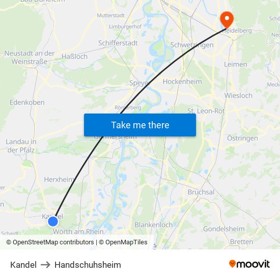 Kandel to Handschuhsheim map
