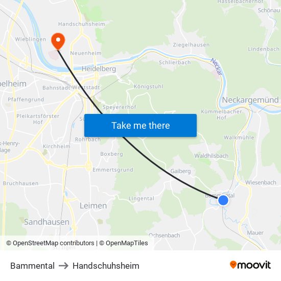 Bammental to Handschuhsheim map