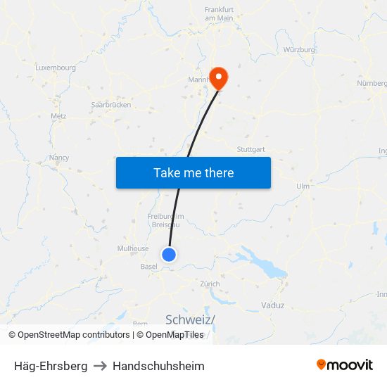 Häg-Ehrsberg to Handschuhsheim map