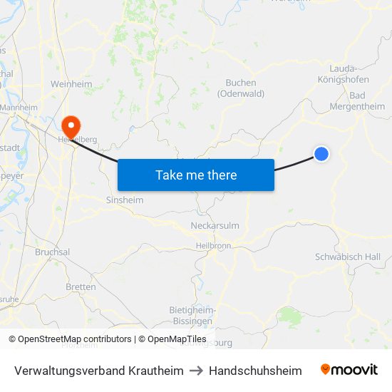 Verwaltungsverband Krautheim to Handschuhsheim map