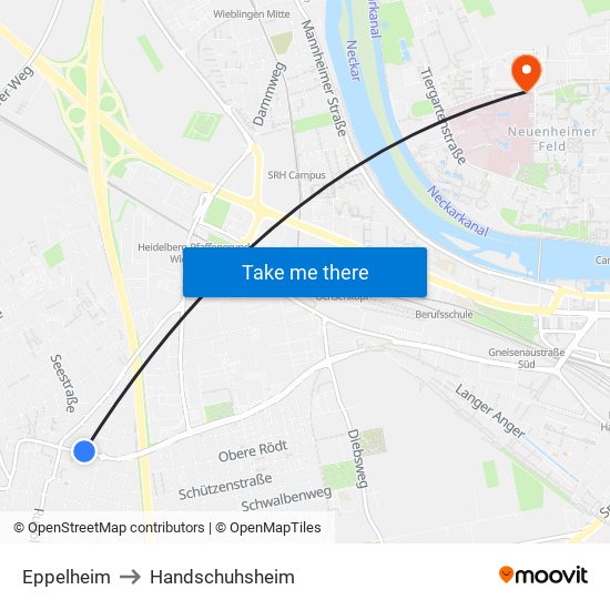 Eppelheim to Handschuhsheim map