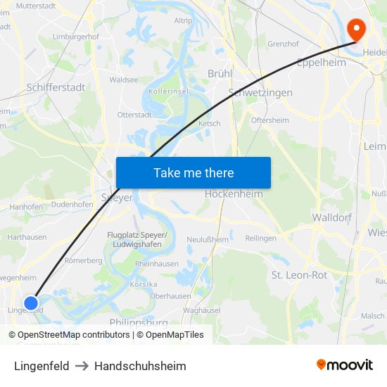 Lingenfeld to Handschuhsheim map