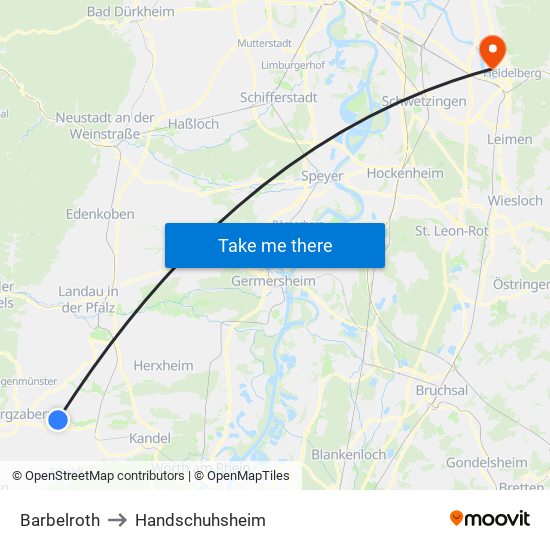 Barbelroth to Handschuhsheim map