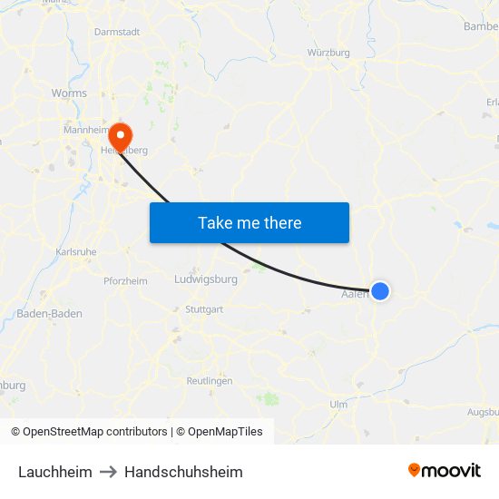 Lauchheim to Handschuhsheim map