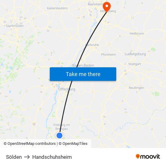 Sölden to Handschuhsheim map