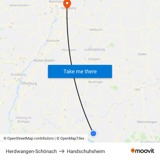 Herdwangen-Schönach to Handschuhsheim map