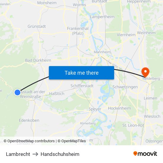 Lambrecht to Handschuhsheim map