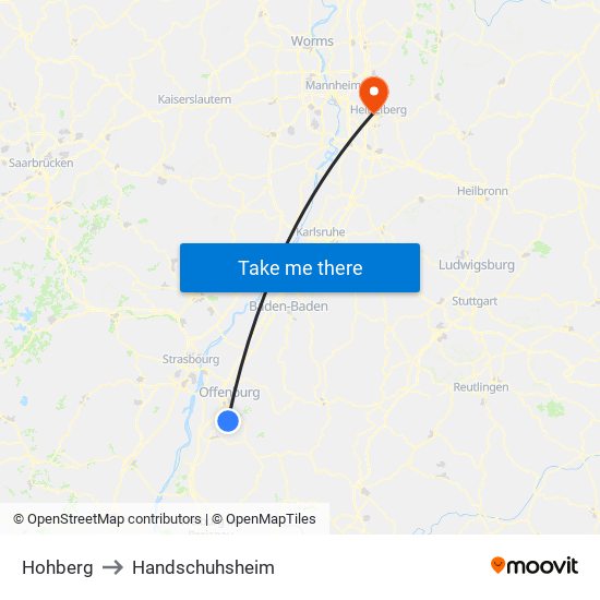 Hohberg to Handschuhsheim map