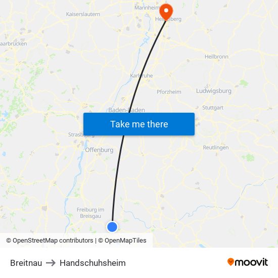 Breitnau to Handschuhsheim map