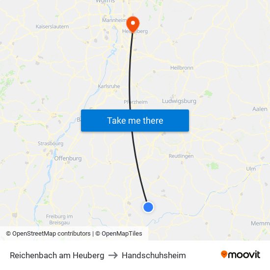 Reichenbach am Heuberg to Handschuhsheim map