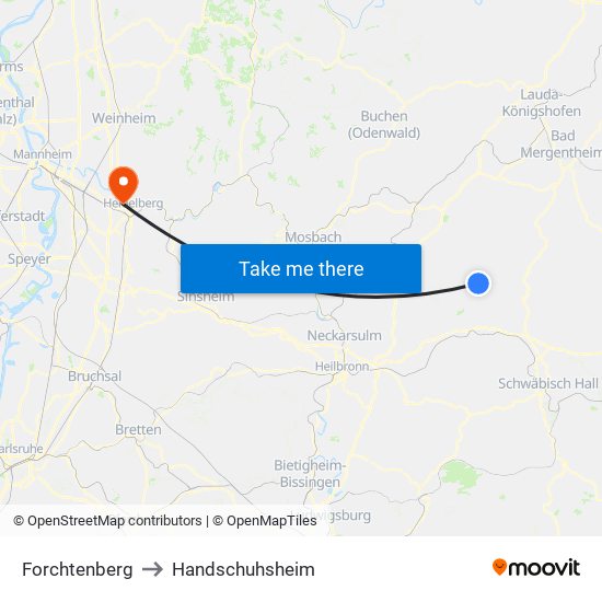 Forchtenberg to Handschuhsheim map