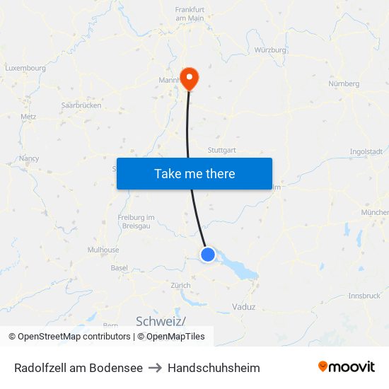 Radolfzell am Bodensee to Handschuhsheim map