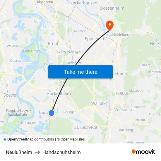 Neulußheim to Handschuhsheim map