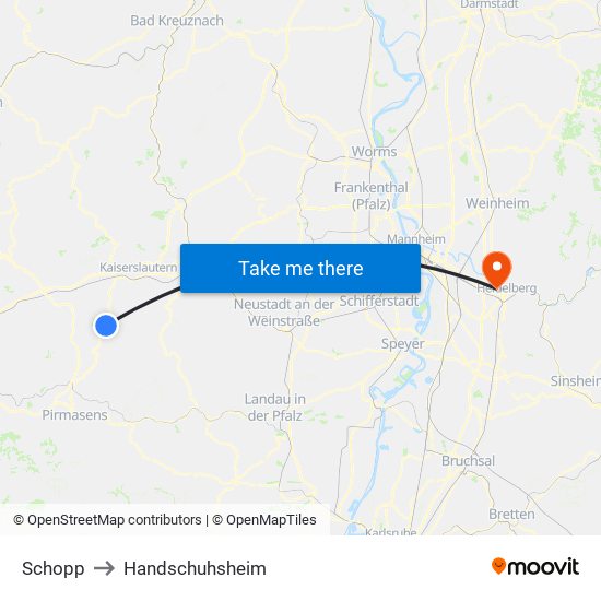 Schopp to Handschuhsheim map