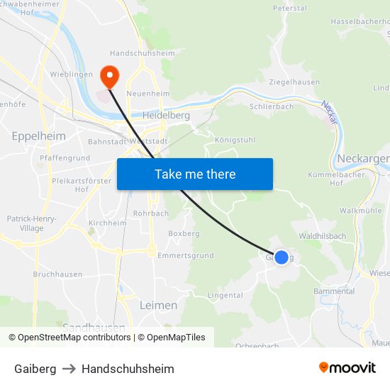 Gaiberg to Handschuhsheim map