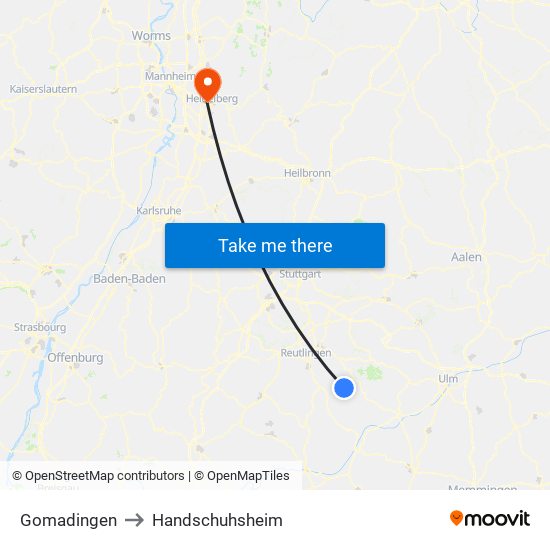 Gomadingen to Handschuhsheim map