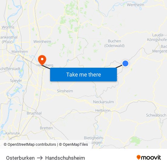 Osterburken to Handschuhsheim map