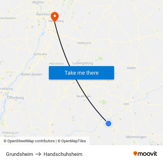 Grundsheim to Handschuhsheim map