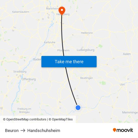 Beuron to Handschuhsheim map