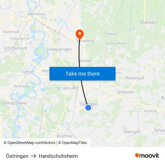 Östringen to Handschuhsheim map