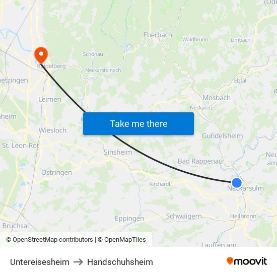 Untereisesheim to Handschuhsheim map