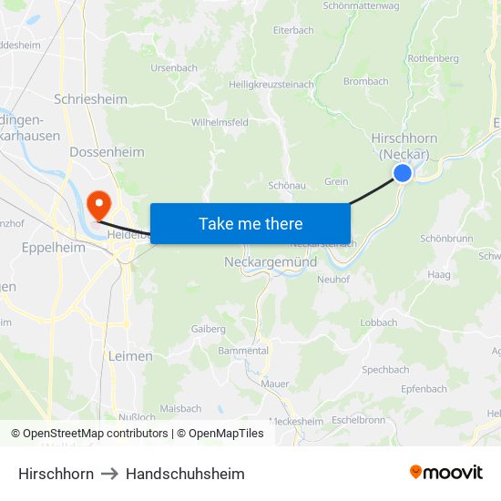 Hirschhorn to Handschuhsheim map