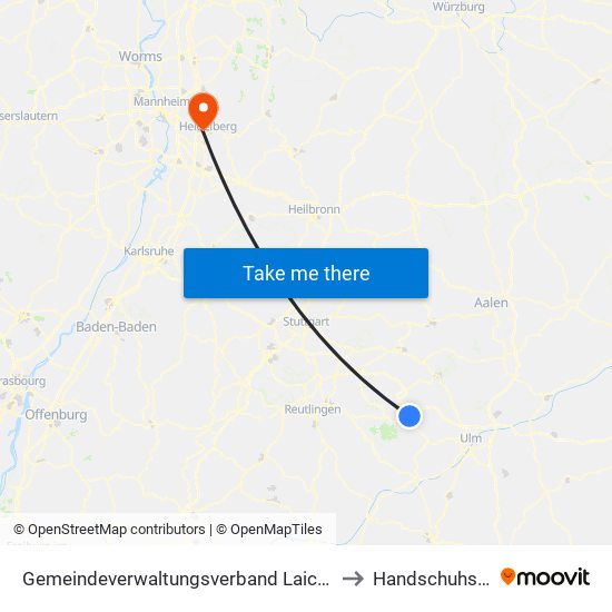 Gemeindeverwaltungsverband Laichinger Alb to Handschuhsheim map