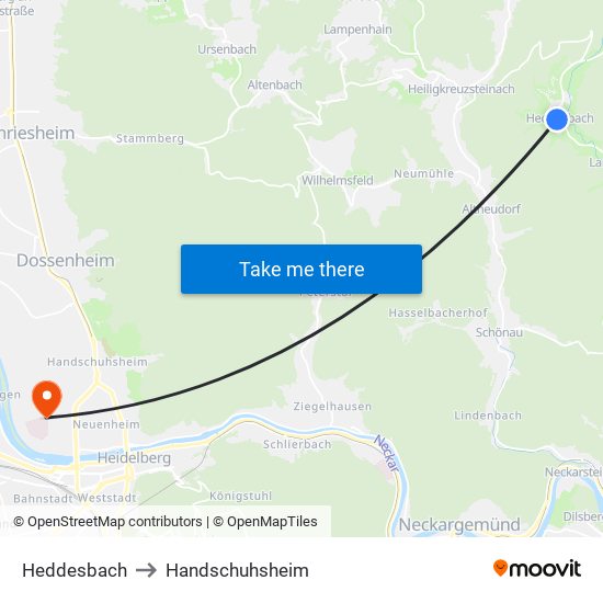 Heddesbach to Handschuhsheim map