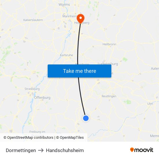 Dormettingen to Handschuhsheim map