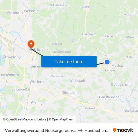 Verwaltungsverband Neckargerach-Waldbrunn to Handschuhsheim map