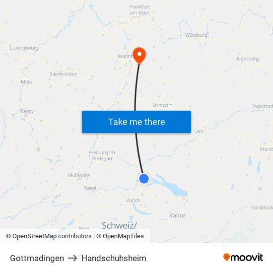 Gottmadingen to Handschuhsheim map